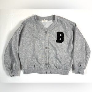 BEAR LEADER Boys' Grey Varsity Logo Knit Button Up Cardigan Sweater Academia 7